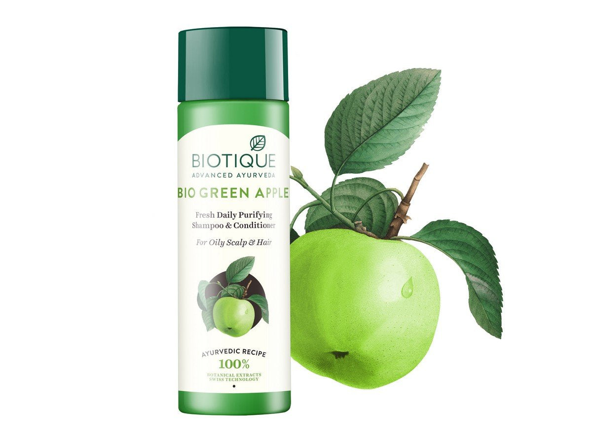 Biotique Bio Green Apple Fresh Daily Purifying Shampoo and Conditioner for Oily Scalp and Hair, 180m And Biotique Bio Green Apple Fresh Daily Purifying Shampoo And Conditioner, 190ml