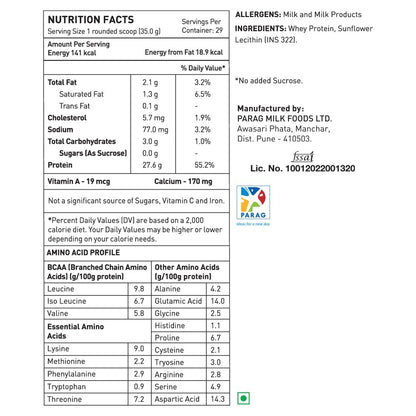avvatar Whey Protein | 1Kg | Unflavoured | 27g Protein | 29 Servings | Isolate & Concentrate Blend