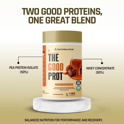 NATURALTEIN The Good Prot 1 kg (Chocolate Caramel) | 22g Protein Per Serving | No Artificial Flavors | Clean & Natural Protein Blend | Plant & Whey Protein Mix