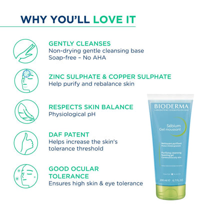 Bioderma Sebium Gel Moussant Purifying Cleansing Foaming Gel Combination To Oily Skin, 200ml