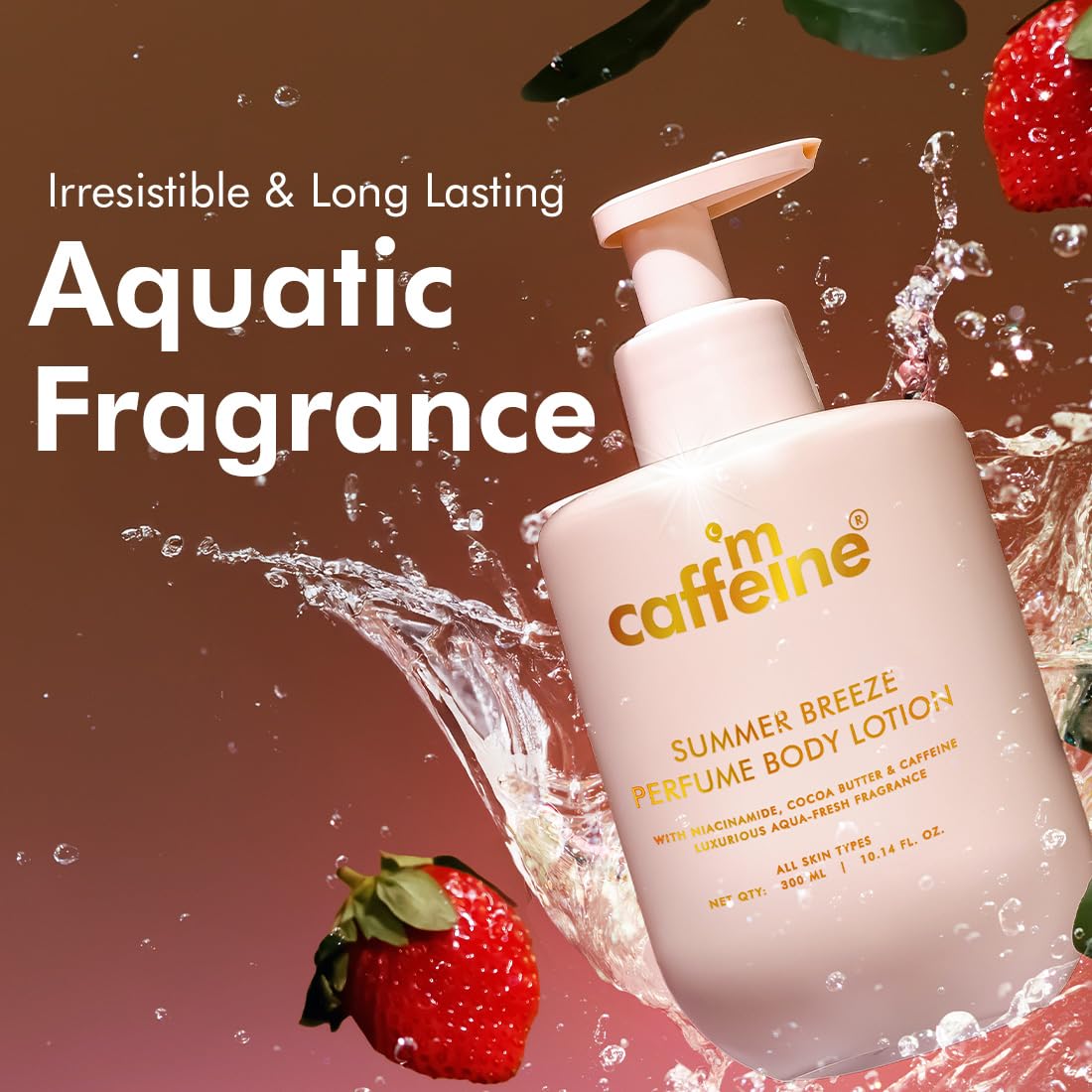 mCaffeine Summer Breeze Perfume Body Lotion 300ml| Niacinamide, Cocoa & Shea Butter For Deep Moisturization | Lightweight, Non-Sticky & Daily Use | Aqua-Fresh Beachy Fragrance | Summer Body Cream for Dry Skin