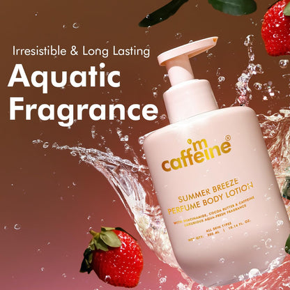 mCaffeine Summer Breeze Perfume Body Lotion 300ml| Niacinamide, Cocoa & Shea Butter For Deep Moisturization | Lightweight, Non-Sticky & Daily Use | Aqua-Fresh Beachy Fragrance | Summer Body Cream for Dry Skin