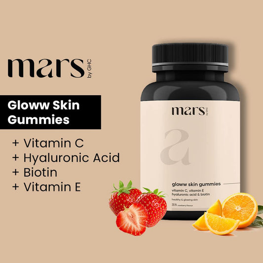 Mars by GHC Vitamin C Skin Gummies - 30 Gummies | for Glowing Skin | 30 Days Pack l With Hyaluronic Acid, Vitamin E & Biotinâ€¦