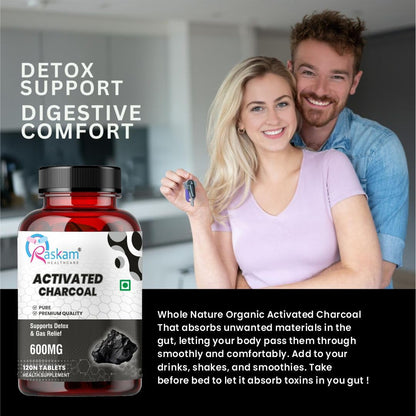 Activated Charcoal 600mg â€“ Natural Detox & Digestive Cleanser | Supports Bloating Relief & Gas | 120 Vegan Tablets