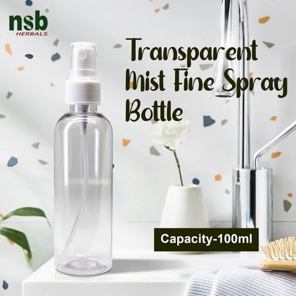 nsb herbals 100 ml Transparent Plastic Empty Refillable Reusable Fine Mist Spray Bottle Container For Sanitizer, Perfume, Rose Water, Travel, Home Care, Other Diy (Pack Of 3)