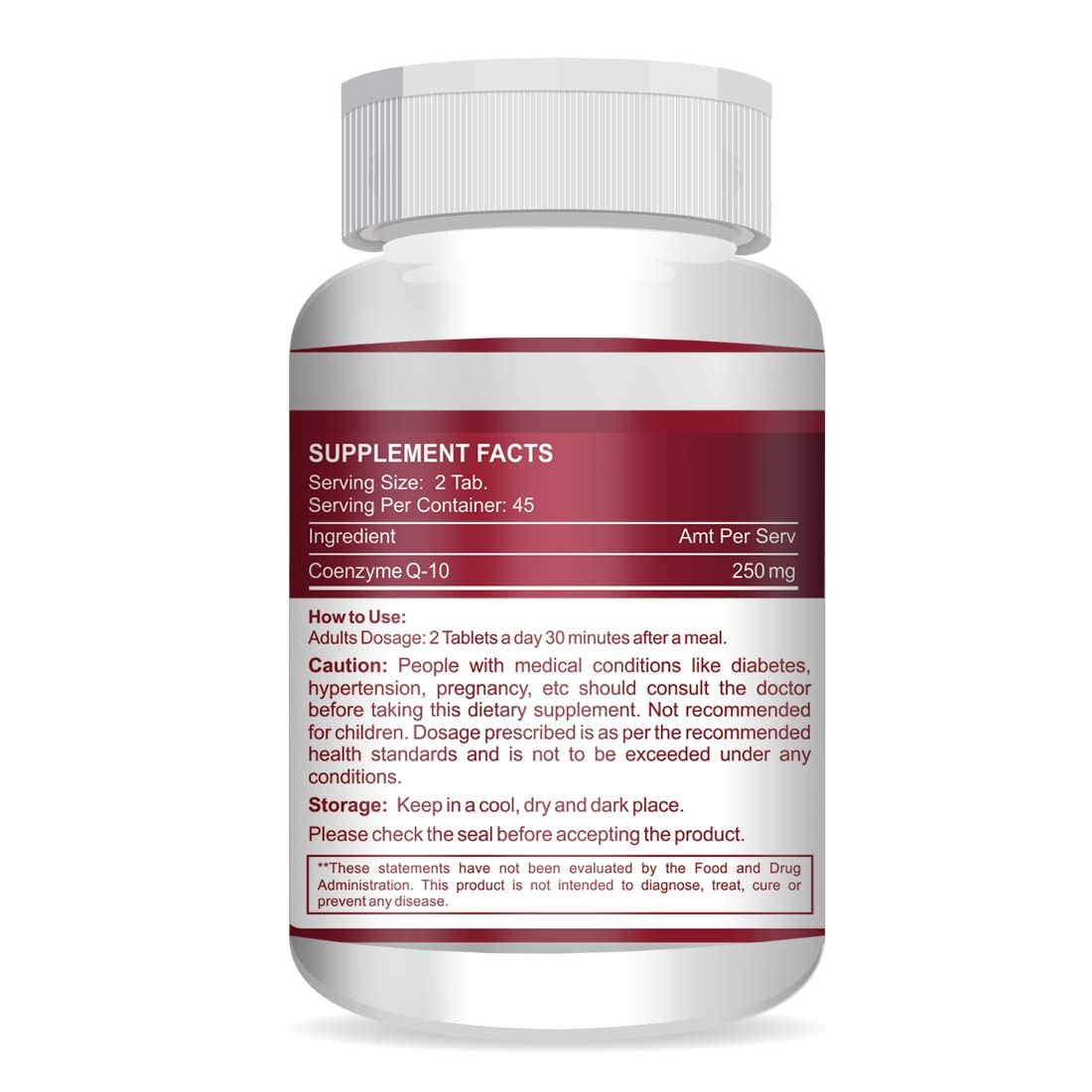 Vokin Biotech 100% Natural Coenzyme Q-10 Extract 250MG For Heart Health and Energy Metabolism (90 Tablets)