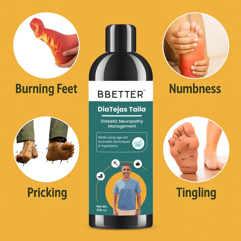 BBETTER DiaTejas Taila | Ayurvedic oil with Cooling Herbs to Support Diabetic Foot Neuropathy Pain Management, Tingling Sensation & Nerve Support â€“ 200ml