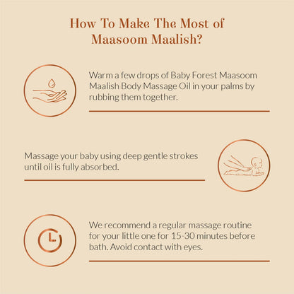 Baby Forest Maasoom Maalish Baby Body Massage Oil | Ayurvedic Baby Massage Oil for Kids | Derma Safe | Cruelty-Free | Vegan | 200 ML