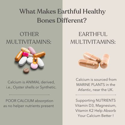 Earthful Calcium Magnesium Capsules | 100% Plant, Non-Synthetic | Bone Health Support with Vitamin D3 & K2 | 60 Capsules for Stronger Bones & Joint Relief | Clean Formula, No Additives