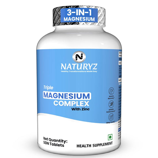 NATURYZ Triple 3-in-1 Magnesium Complex 1736mg (Glycinate, Aspartate & Oxide) with Zinc for Maximum Absorption | Supports Stress Relief, Sleep, Muscle Recovery, Nerves, Joints & Cognition - 50 Tablets