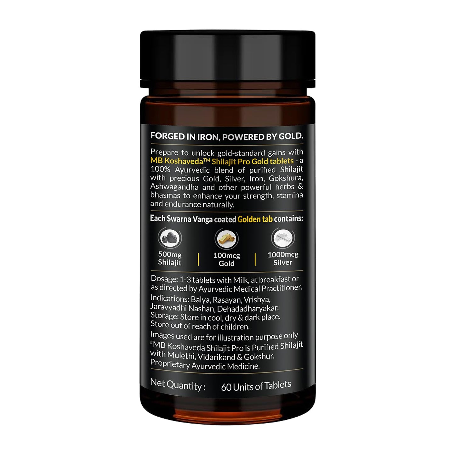 MuscleBlaze Koshaveda Shilajit Pro Gold by (60 Tablets) | Fortified with 24 Carat Gold, Shilajit, Ashwagandha & Gokshura | For Strength, Stamina & Recovery