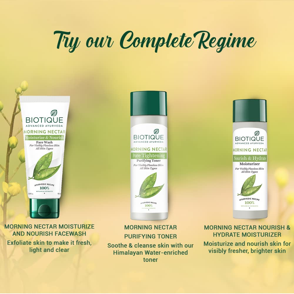 Biotique Morning Nectar Flawless Skin Moisturizer Lotion L Prevents Dark Spots, Blackheads And Blemishes L Visibly Flawless Skin L Nourishes And Hydrates Skin L All Skin Types L 190Ml