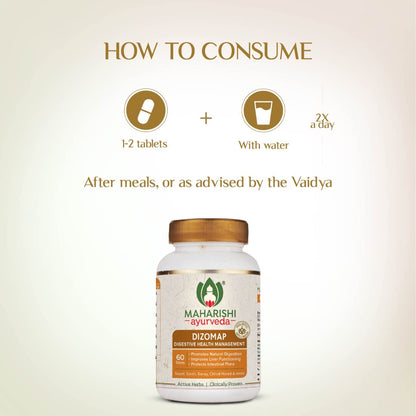 Maharishi Ayurveda Dizomap, Ayurvedic Tablet Medicine For Indigestion & Constipation, Improves Liver Functioning & Intestinal Flora, Saunf, Sonth, Sanay & Chhoti Harad, 60 Tablets