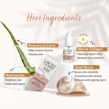 Lacto Calamine Snail Mucin Face Serum for Hydrating Skin | 30 ml | 97% Pure Snail Mucin Essence | Marine Collagen, Niacinamide Serum for Oily Skin | Dermatologically Tested | Korean Skincare