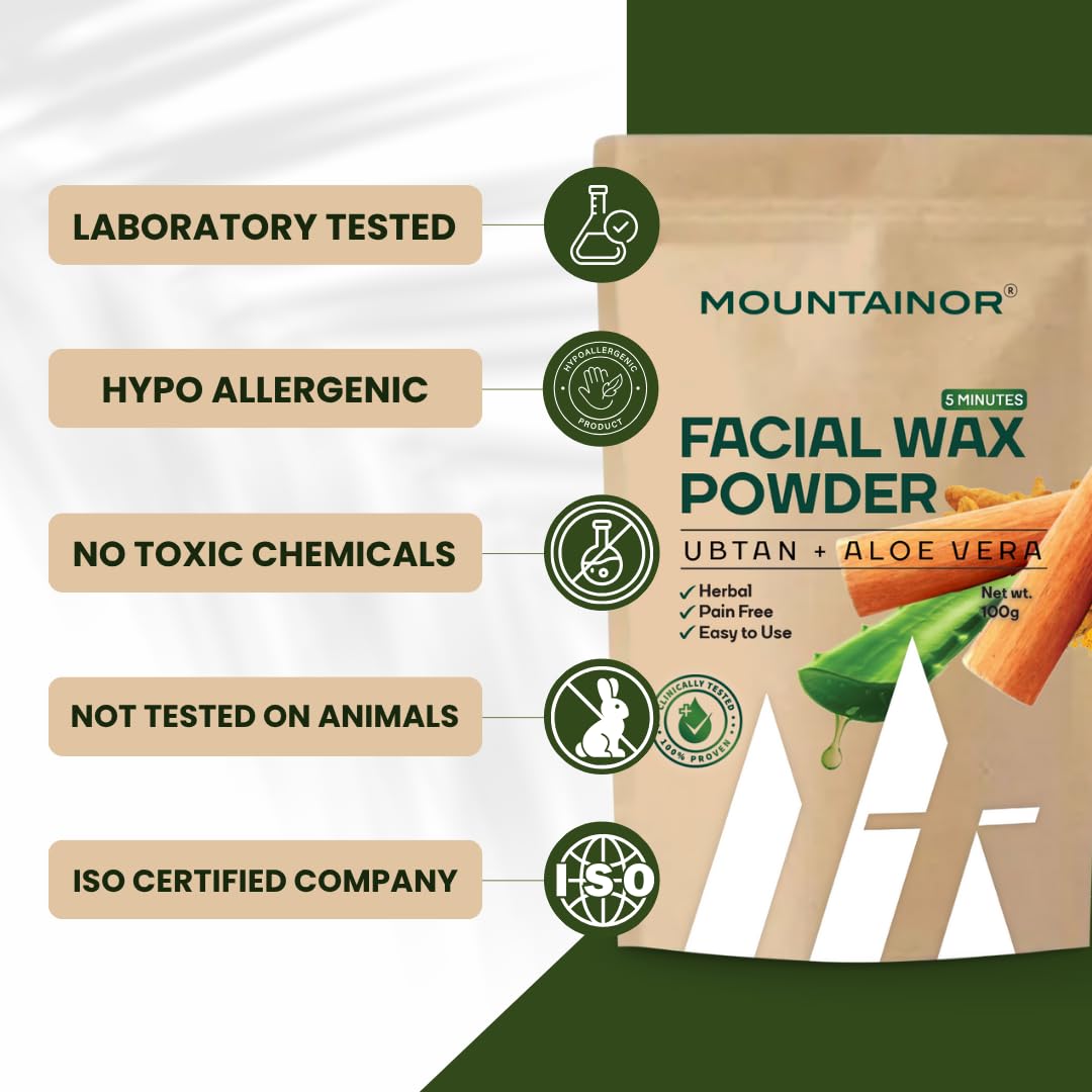 MOUNTAINOR Face Wax Powder with Ubtan & Aloevera, Full Body Painless Herbal Hair Remover Waxing Cream Powder for Women No Harmful Chemicals, No Irritation, No Skin Rashes - 100 gm