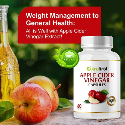 Nutrafirst Apple Cider Vinegar Capsules (500mg) for Weight Management, Skin & Hair Health in Men & Women â€“ 60 Capsules