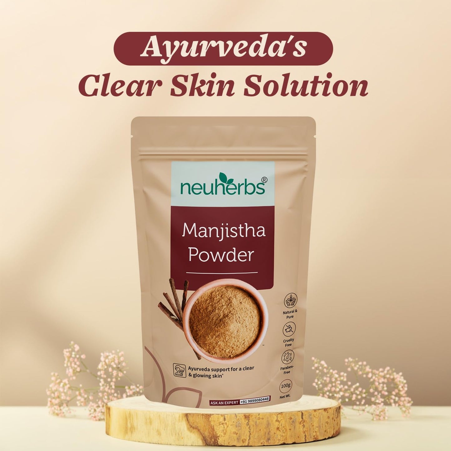 Neuherbs Manjistha Powder 100g For Men & Women | Pure & Natural Powder for Clean and Glowing Skin | Cruelty & Paraben Free | With No Artificial Colour & Additives