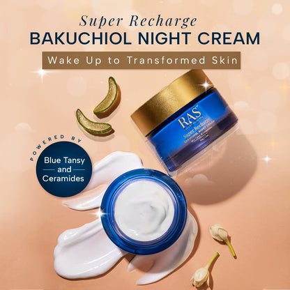 Ras Luxury Oils Super Recharge Night Cream with Bakuchiol (Natural Retinol) & Peptides| Anti-aging Formula | Hydrates & Strenghten Skin Barrier | Reduces Fine Lines & Wrinkles | Luxury Skincare