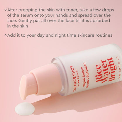 The Face Shop Rice Water Serum with Niacinamide & HA, Brightens Skin, Fades Blemishes & Acne Marks (30ml)