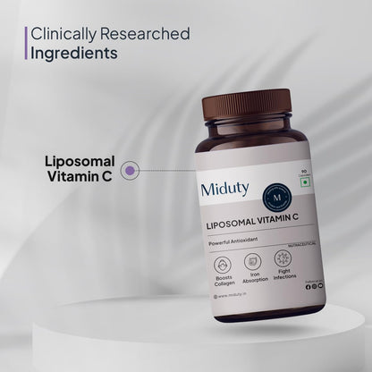 Miduty by Palak Notes Liposomal Vitamin C Supplement Bioavailability, Antioxidant Vitamin, Skin Rejuvenation & Immunity Booster Body Detoxification - Zeal Technology - 90 Capsules