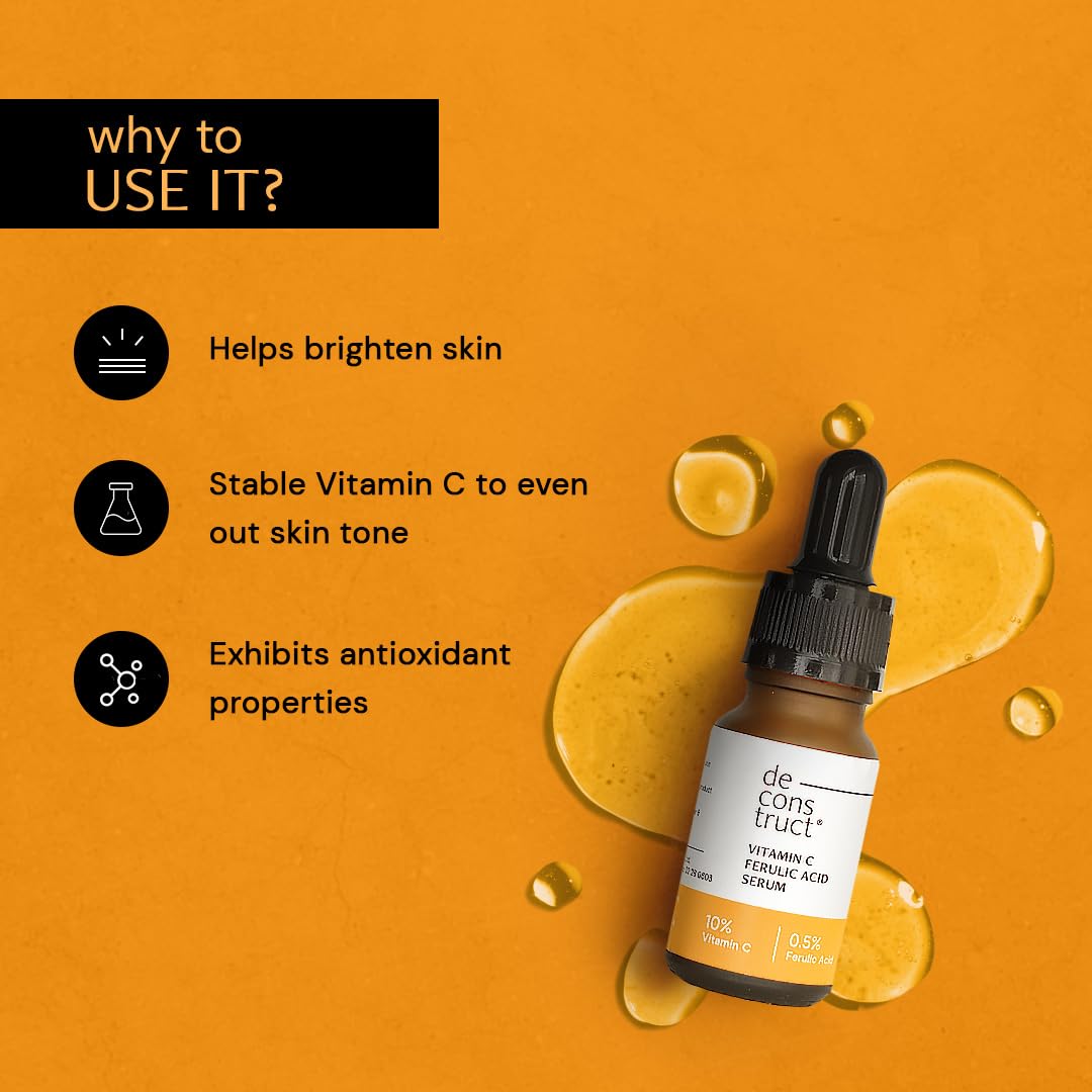 Deconstruct 10% Non-irritating Vitamin C Face Serum For Glowing Skin | Highly Stable Vitamin C Face Serum For Women and Men | Beginner Friendly | 10 ml