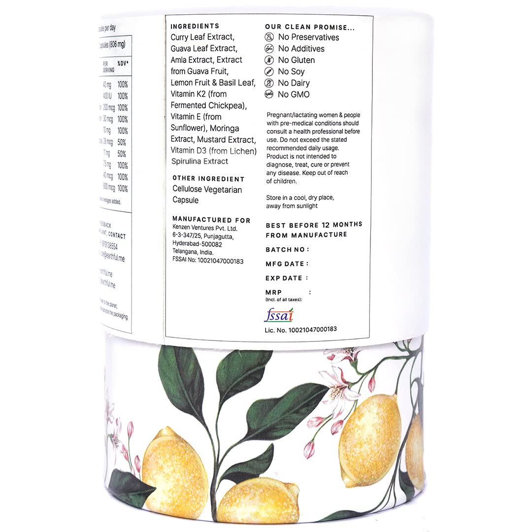 Earthful Multivitamin for Women | 100% Plant, Non-Synthetic | With Biotin, Zinc, Vitamin C, D3 for Immunity, Hair, Skin, Bones & Overall Wellness | 60 Capsules