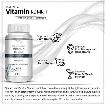 Vokin Biotech Vitamin K2 MK-7- Support Bone & Heart Health - 55mcg â€“ (90 Capsules)