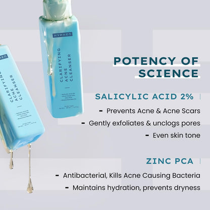Hyphen Clarifying Acne Face Wash for Women and Men | Cleanser For Acne Prone Skin with Salicylic Acid 2%, Zinc PCA, Witch Hazel 10% | Oil Control Pore Cleasning | Antibacterial & Non-Drying - 100ml