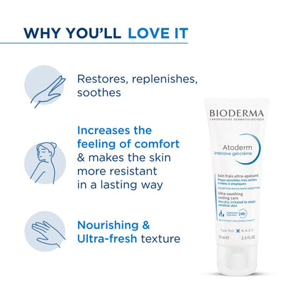 Bioderma Atoderm Intensive Gel CrÃ¨me with Niacinamide| Skin Barrier Repair| Ultra-light Soothing Gel moisturizer for Very Dry, Irritated, Atopic, Sensitive Skin, 75ml