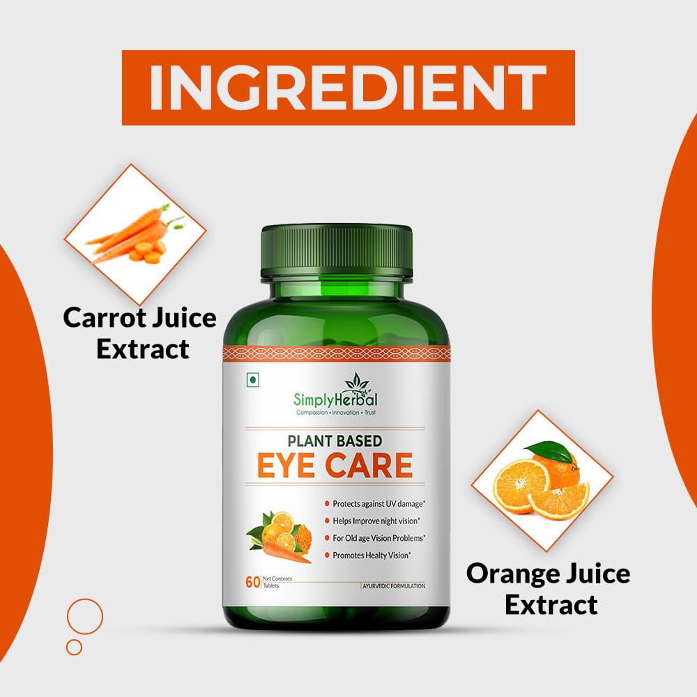 Simply Herbal Plant Based Eye Care Tablets for Healthy Eyes | Protects from Blue Light & Improves Nigh Vision for Men & Women (60 Tablets)