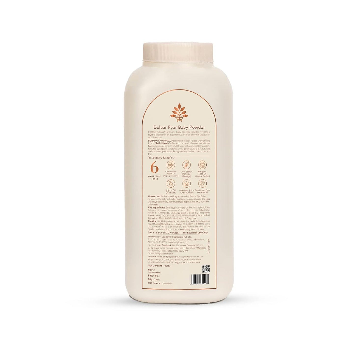 Baby Forest Dulaar Pyar Talc-Free Baby Powder | with Chamomile, Jojoba & Marigold Oils + Corn Starch | for Soft, Rash-Free Skin | Natural, Derma Safe, Cruelty-Free Baby Powder | 200g