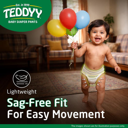 TEDDYY Easy Baby M Size Diaper Pant Style | 74 Count (Medium) | 7–12 kg (Pack of 1) | Long Protection Hours | Anti-Bacterial | Airy Breathable Fit | Rapid Soaker Channels with Wetness Indicator