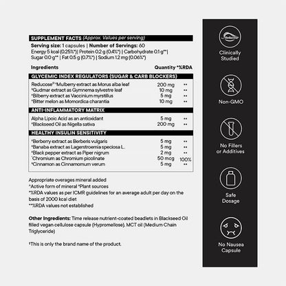 Wellbeing Nutrition Diabetes Care with Clinically Proven ReducoseÂ®, Gudmar, Bilberry, Banaba 60 Veg Capsules