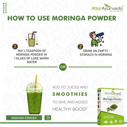 Attar Ayurveda 100% Moringa Leaf Powder (200g) | Drumstick Leaf powder | Herbal Supplement | Good for Immunity, Digestion, skincare and Haircare | 100% Natural and Preservative-free