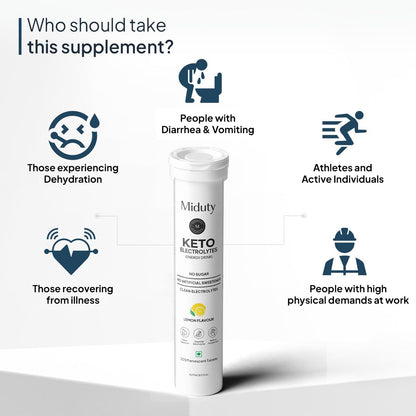 Miduty by Palak Notes Electrolytes Drink - Instant Hydration Drink - Lemon Flavor - Sugar-Free Electrolyte Drink - No more fatigue and dizziness - Hydration Electrolyte - 20 Effervescent Tablets