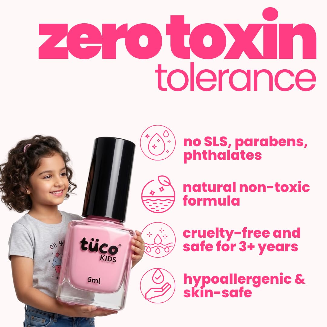 TucoÂ® Kids Water Based Safe Nail Polish for girls | Easy to Peel Off, Non Toxic, Natural & Safe for Kids | Play Safe with Chemical Free Nails for Daughters | Pack of 1x5ml | Pink