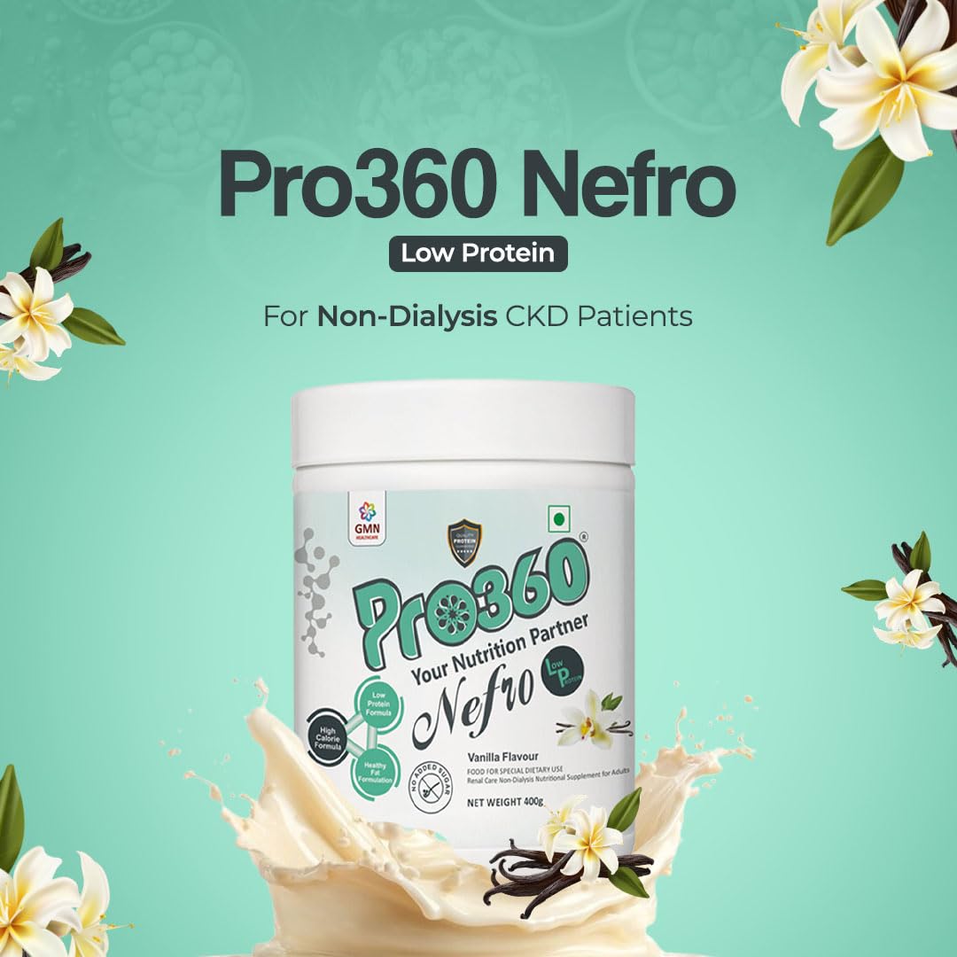 Pro360 Nefro LP Powder Vanilla Flavour â€“ 400g Low Protein Nutrition Supplement for Kidney Health (Non-Dialysis) â€“ Vanilla Protein Powder Enriched with L-Taurine, L-Carnitine & Essential Nutrients