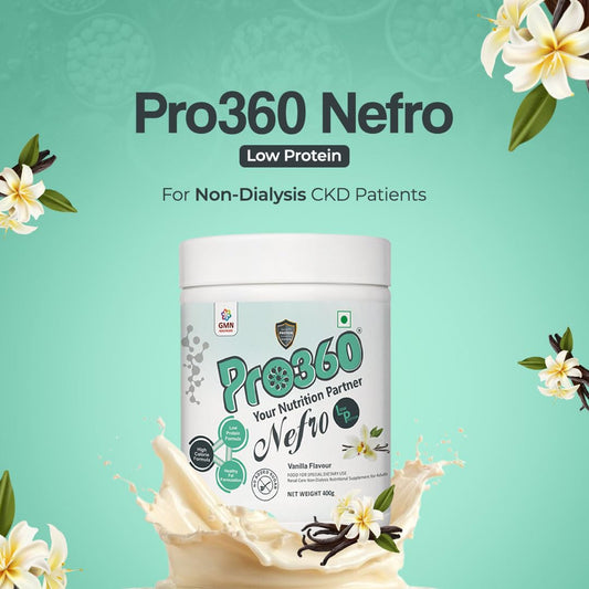 Pro360 Nefro LP Powder Vanilla Flavour â€“ 400g Low Protein Nutrition Supplement for Kidney Health (Non-Dialysis) â€“ Vanilla Protein Powder Enriched with L-Taurine, L-Carnitine & Essential Nutrients