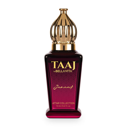 BELLAVITA TAAJ Jannat Unisex Long Lasting Attar for Man and Woman 12ml | Cinnamon, Oud, Cedar, Patchouli and Tonka Bean | Non-Alcoholic Roll On | Ideal Gift