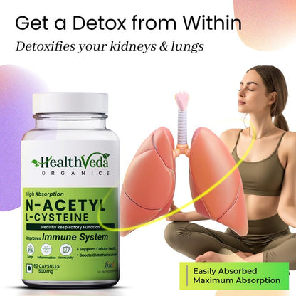 HEALTH VEDA ORGANICS PRIVATE LIMITED N - Acetyl L - Cysteine 500Mg | 60 Veg Capsules | Lungs & Respiratory Support | Immune Health | For Both Men & WomenÂ¦