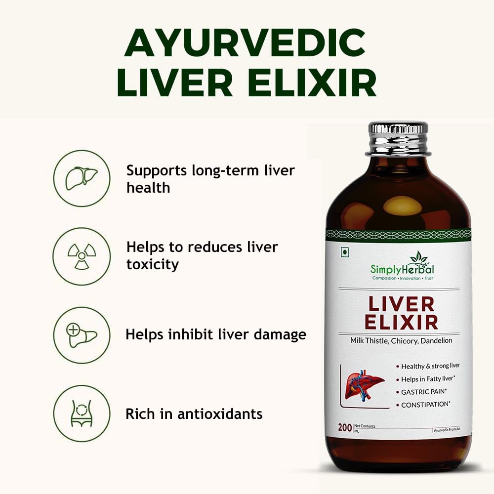 Simply Herbal Super Liver Elixir, Milk Thistle, Chicory, Dandelion | Healthy & Strong Liver, Boost Metabolsim & Improves Digestion (Pack of 1) 200ml each