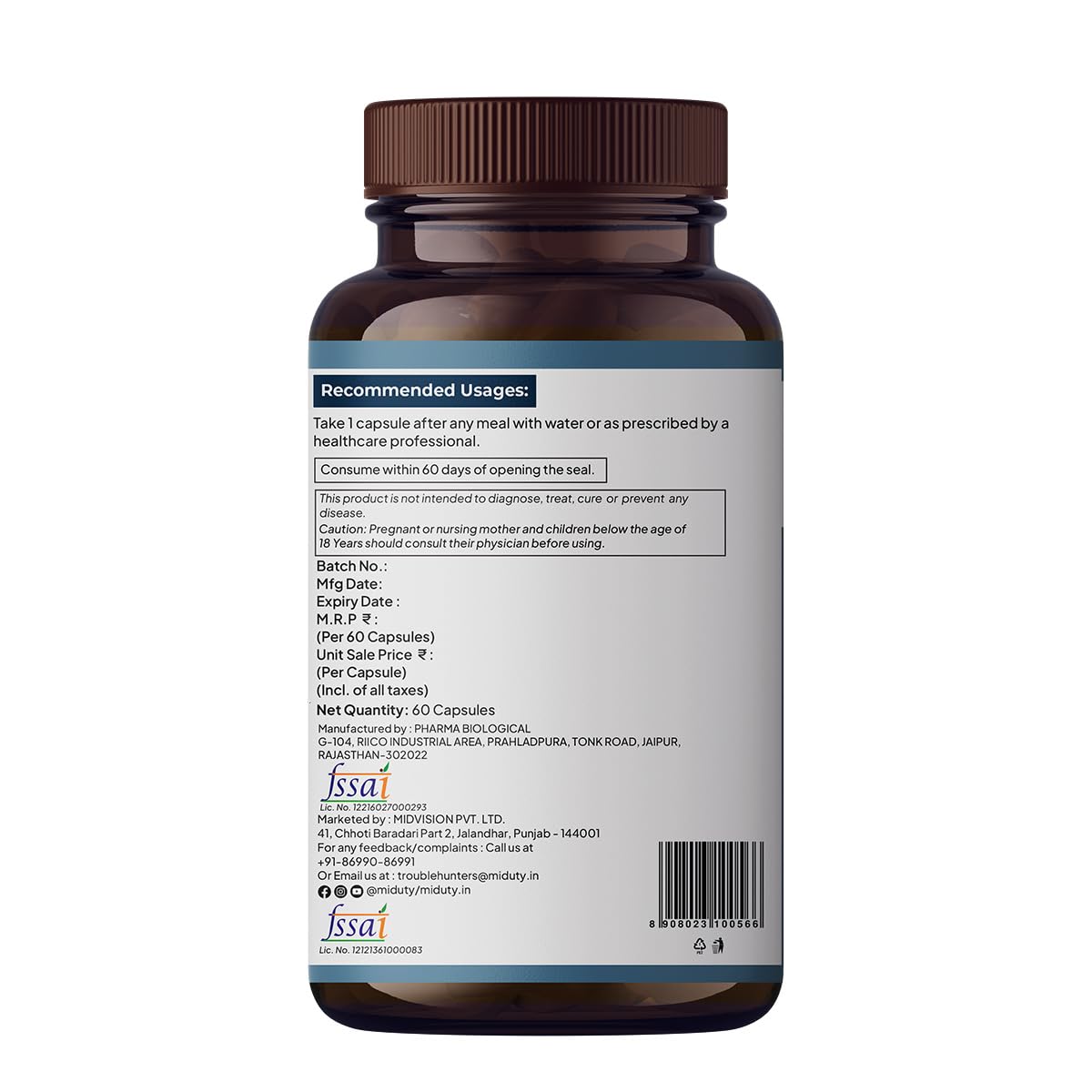 Miduty Palak Notes Ashwagandha 3X (500 mg) Supplement - KSM 66 Ashwagandha - Triple Strength Formula - For Mood Stability - Focus, Strength and Stress - 60 Veg Capsules