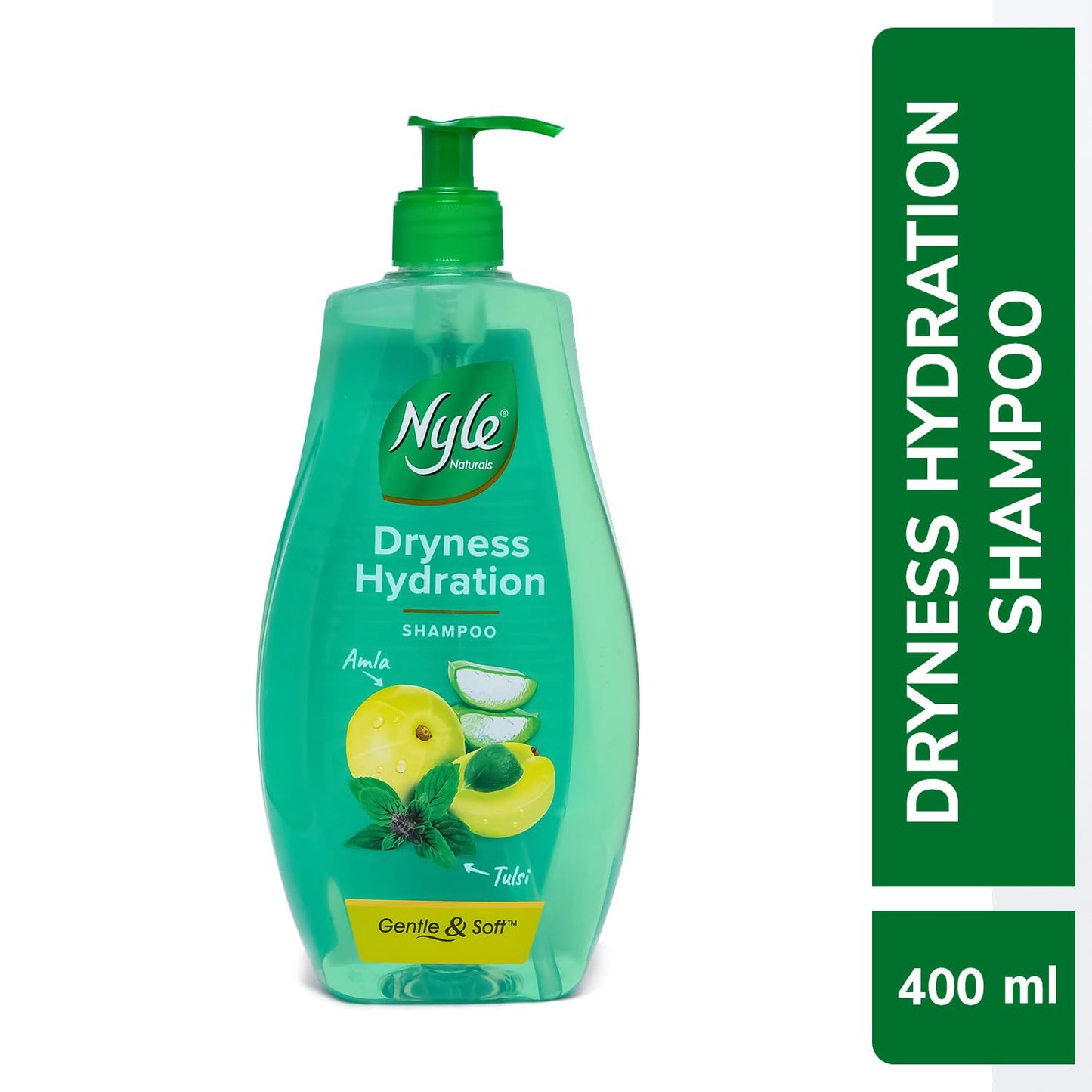 Nyle Naturals Dryness Hydration Shampoo, with Tulsi, Amla and Aloe Vera, Gentle & Soft Shampoo, pH Balanced and Paraben Free, For Men and Women,400ml