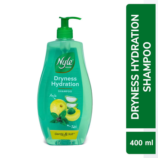 Nyle Naturals Dryness Hydration Shampoo, with Tulsi, Amla and Aloe Vera, Gentle & Soft Shampoo, pH Balanced and Paraben Free, For Men and Women,400ml