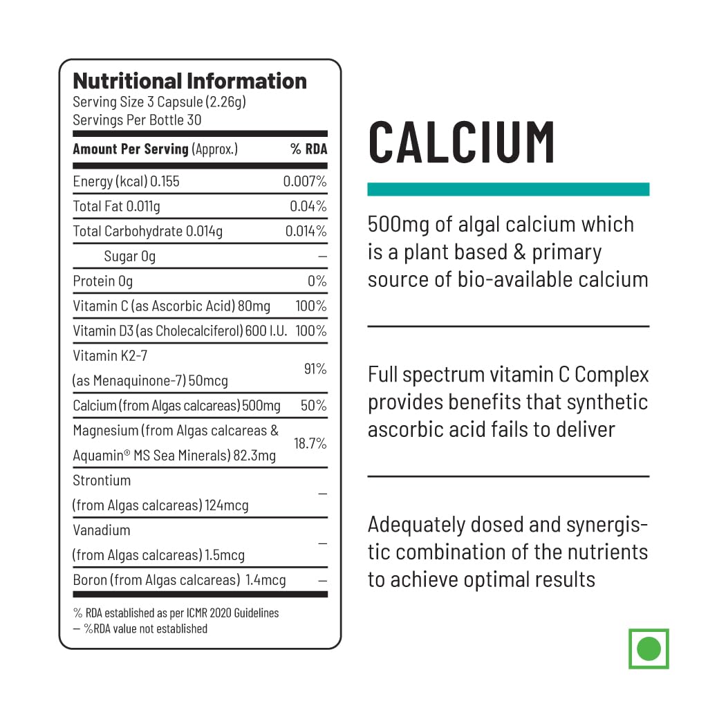 Unived Caldveg | Wholefood Plant-Based Calcium, Magnesium & 73 Trace Minerals, Vit D3 (Lichen), Vit K2-7 (Menaquingold) | Complete Supplement For Bone Health & Healthy Ageing, Capsule