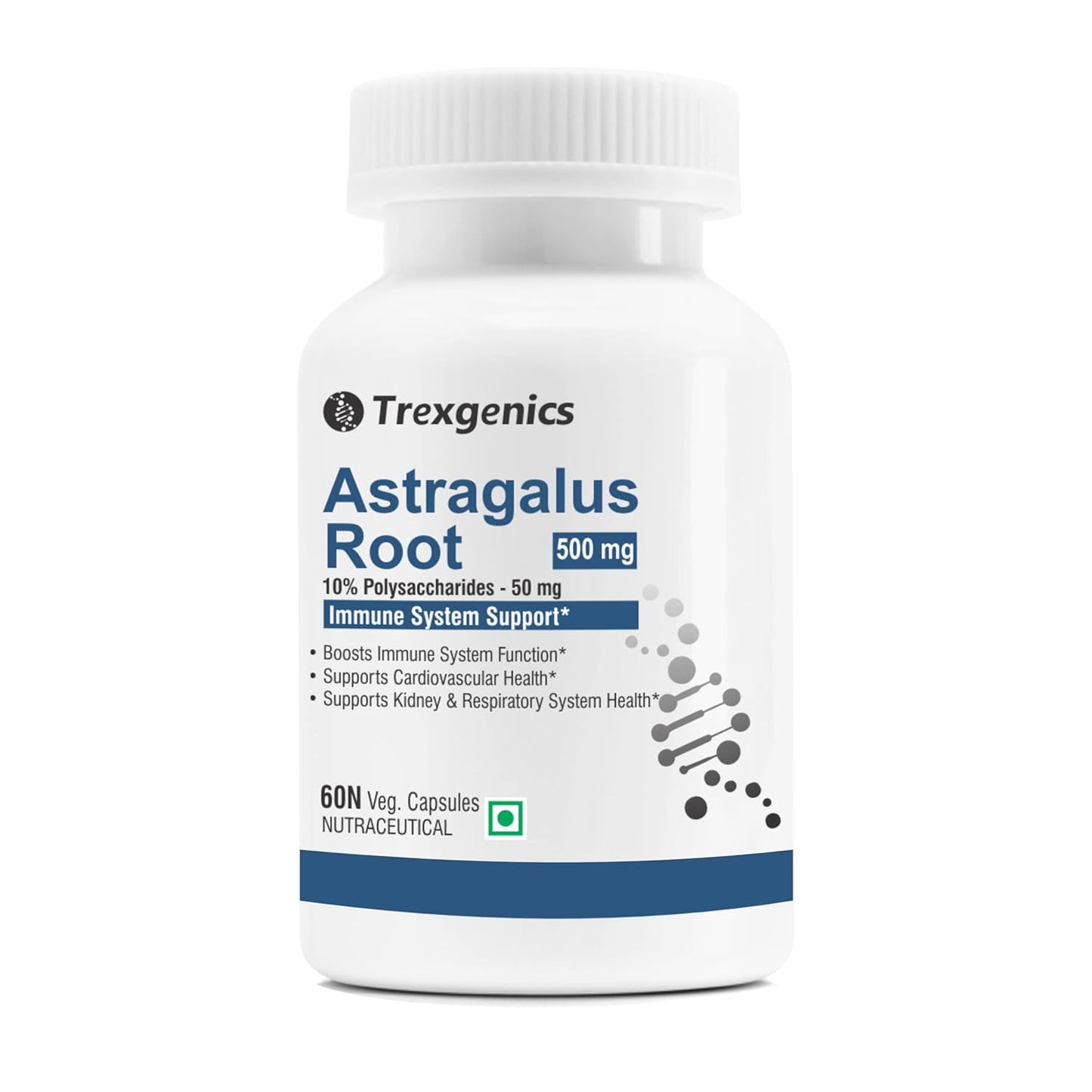Trexgenics ASTRAGALUS 10% Polysaccharides 500 mg Immunity VEGAN & NON-GMO (60 Veg. Capsules) (Pack of 1)