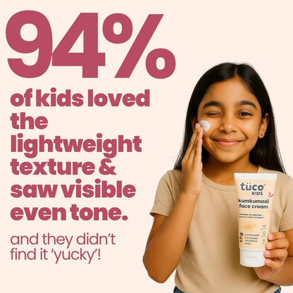 TucoÂ® Kids Kumkumadi Face Cream | Lightweight, Non Greasy & Fast Absorbing | Infused with Kumkumadi, Red Sandal Majistha & Turmeric | Fights Tan, Brighten Skin & Reduce Dull Spots | SLS & Paraben Free | Safe for Baby-50gm