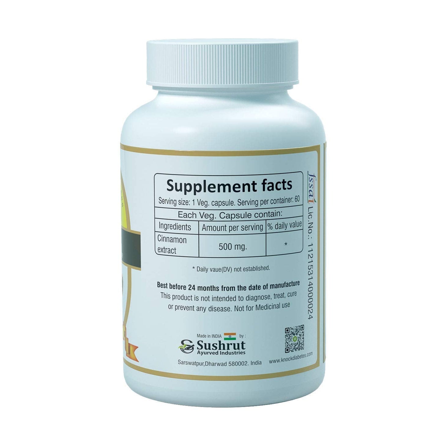 Natural, Pure, Safe Cinnamon Dietary Supplement, 500 mg (60 Vegetarian Capsules)