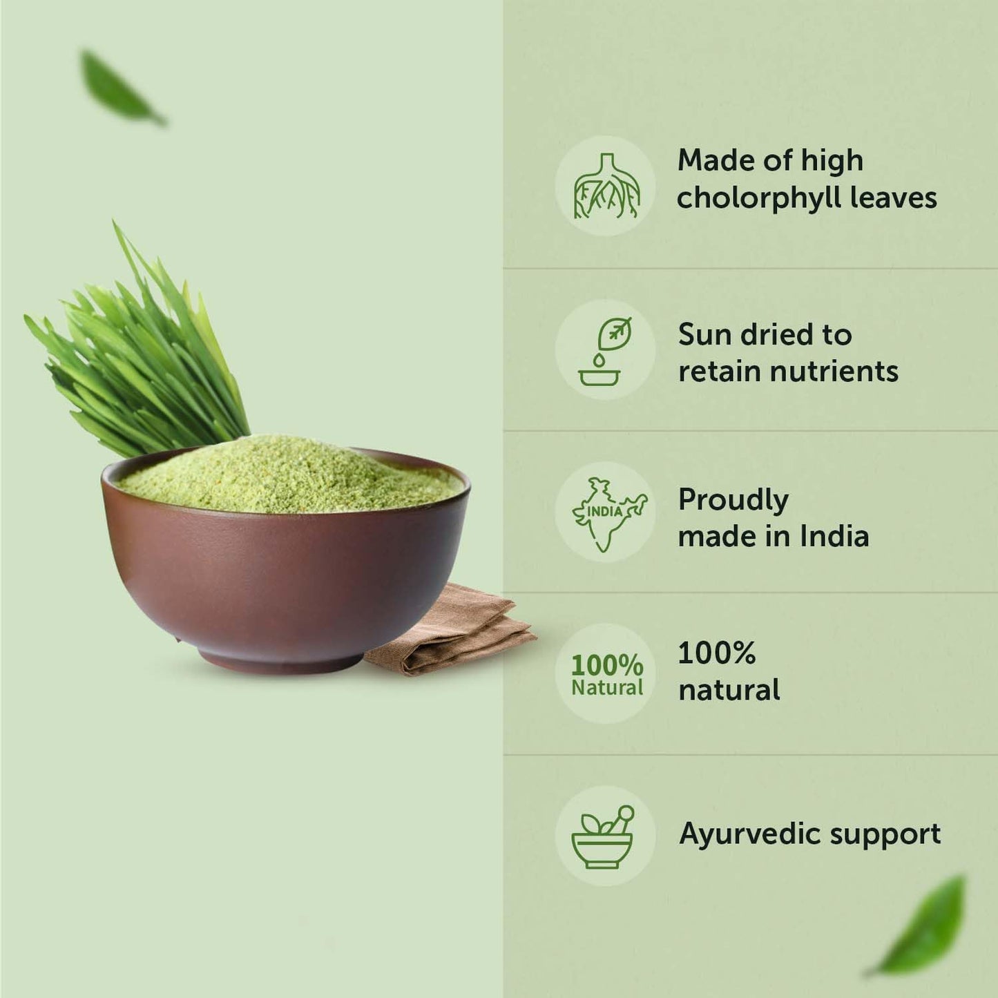 Neuherbs Wheatgrass Powder - 100g | Wheat Grass Powder | Ayurvedic Support For Natural Detox & Boost Immunity | 100% Pure & Natural With No Added Preservatives