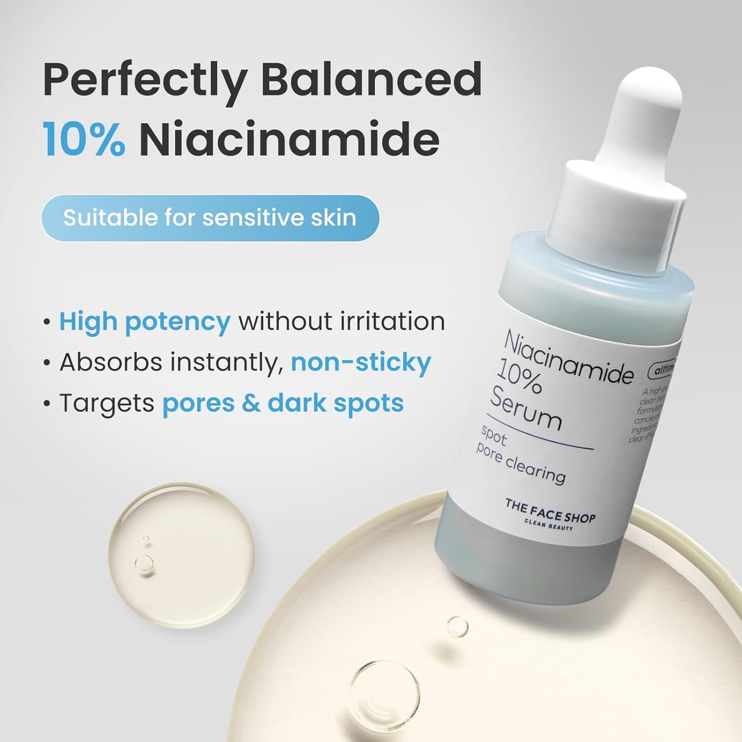The Face Shop Alltimate Niacinamide 10% Serum 30ML for Face with Caffeine & Peptide, Korean Skin Care, Oil Control & Pores Reducer, Improve Skin Elasticity, Non-comedogenic